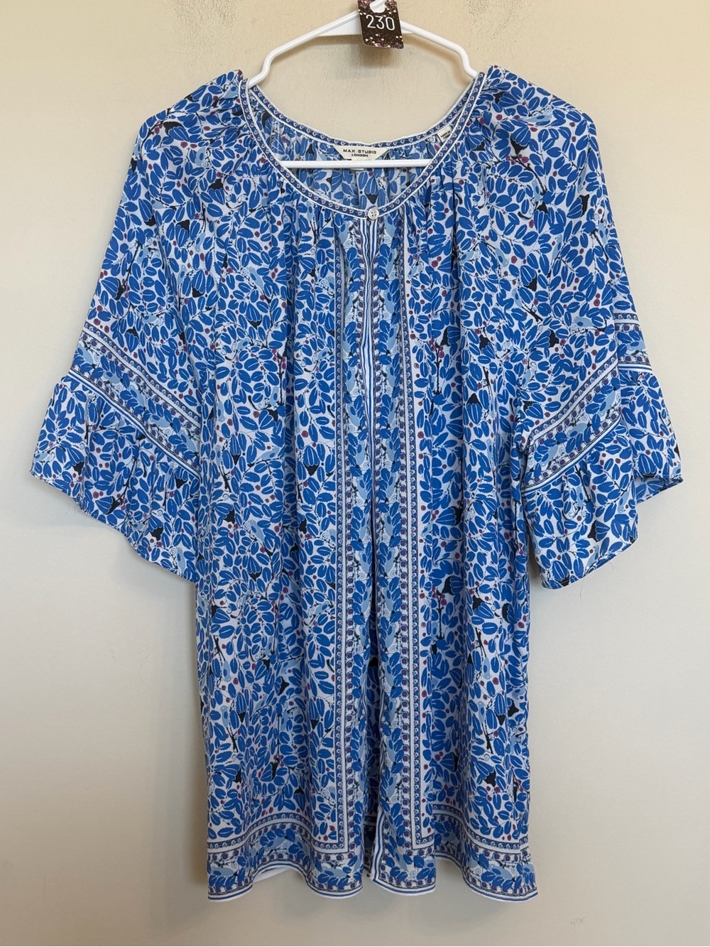230 Max Studio London Blue Floral Butterfly Print Boho Tunic Top 1X cottagecore - Picture 2 of 8